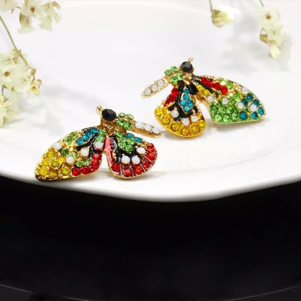 Colorful Butterfly Rhinestones Stud Earrings - Picture 8 of 10